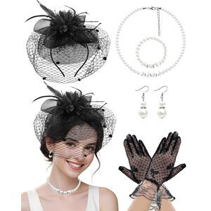 6767 Black Vintage Fascinators Hat Set For Women Tea Party Headband Lace